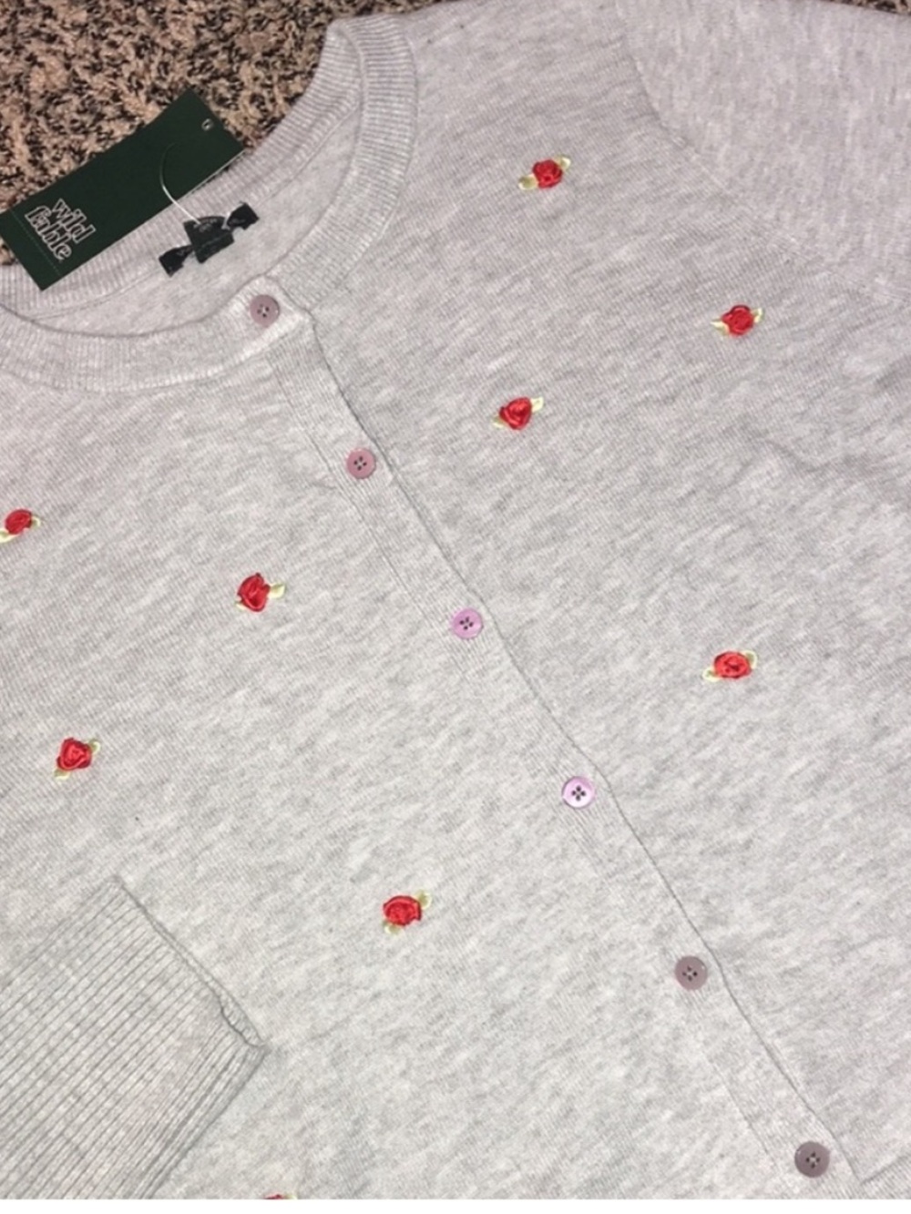 Wild Fable Embroidered Red Rosette Cardigan Gray Size XS | NWT - Picture 4 of 10